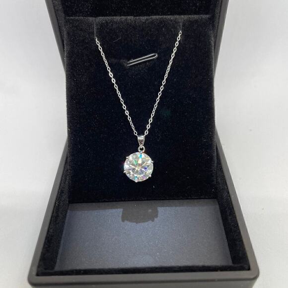 Moissanite Diamond Necklace Pendant Chain Round Cut GRA 18K Finish S925 5 Ct - Picture 9 of 11